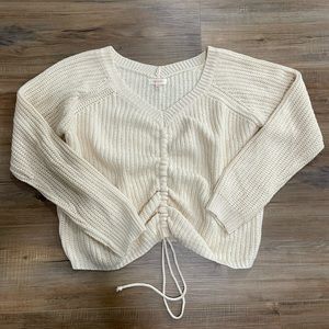 Pale Yellow Sweater Draw String Front